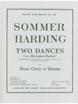 SOMMER/HARDING/KING 2 DANCES ON THE SAME THEME BRASS QUINTETT/SCORE AND PARTS(PTION/PTIES)MFB038