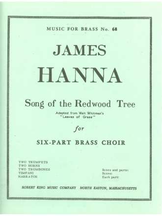 HANNA SONG OF THE REDWOOD TREE BRASS SEXTET/TIMPANI/NARRATOR/SCORE/PARTS MFB068