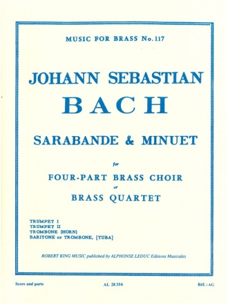 BACH J.S./CORLEY SARABANDE AND MENUET BRASS QUARTET/SCORE AND PARTS(PTION/PTIES)MFB117