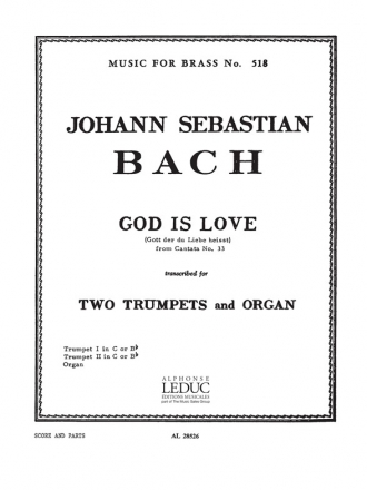 BACH J.S./HARBACH GOD IS LOVE 2 TRUMPETS/ORGAN/SCORE/PARTS(PTION/PTIES)MFB518