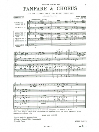 BUXTEHUDE/KING FANFARE AND CHORUS BRASS OCTET/CHORUS/VOCAL SCORE(PTIE CHOEUR)MFB603V