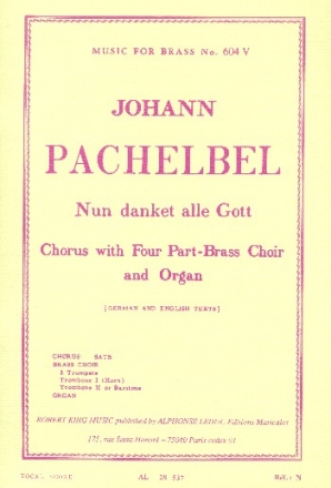 Nun danket alle Gott fr gem Chor, Blechblser und Orgel Partitur (dt/en)