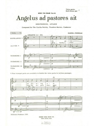 Angelus ad pastores ait for female chorus and brass instruments score