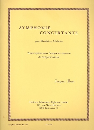 Symphonie concertante pour hautbois et orchestre pour saxophone soprano et piano