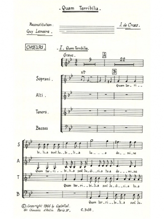 CROES (DE)/LEMAIRE QUAM TERRIBILIA CHOEUR (SATB) SANS ACCOMPAGNEMENT