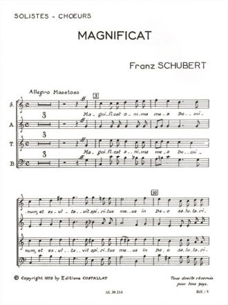 SCHUBERT MAGNIFICAT SOLI ET CHOEUR (SATB) SANS ACCOMPAGNEMENT