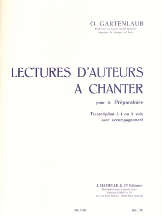 GARTENLAUB LECTURES D'AUTEURS A CHANTER PREPARATOIRE (1 OU 2 VOIX) AVEC ACCOMPAGNEMENT