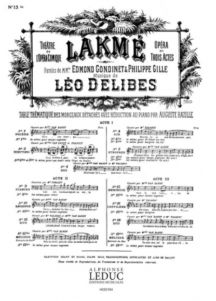 DELIBES LAKME N013 BIS MELODIE SOPRANO ET PIANO