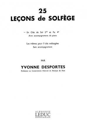 DESPORTES 25 LECONS DE SOLFEGE CLES SOL 2EME/FA 4EME AVEC ACCOMPAGNEMENT