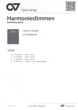 The Messiah HWV56 (with variant Movements) for soloists, mixed chorus and orchestra harmony parts