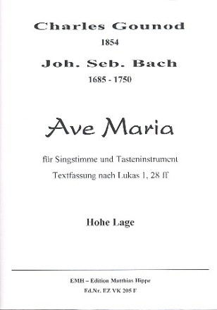 Ave Maria fr Gesang (hoch) und Tasteninstrument Partitur