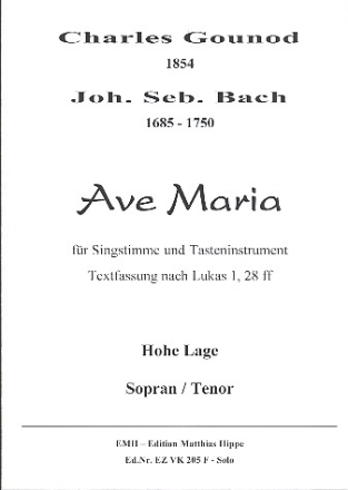 Ave Maria fr Gesang (hoch) und Tasteninstrument Solostimme