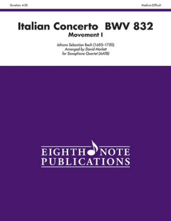 Johann Sebastian Bach (Arr, David Marlatt) Italian Concerto-Movement I    BWV 832 4 Sax (AATB)