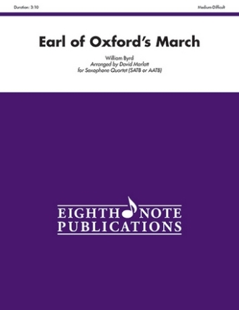 Earl of Oxford's March for 4 saxophones (S(A)ATB) score and parts