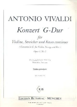 Konzert G-Dur op.3,3 fr Violine, Streicher und Bc Violine principale