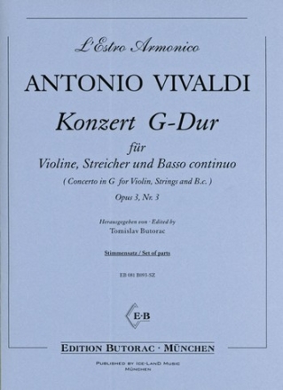 Vivaldi Antonio Konzert G-Dur op 3/3 Stimmensatz -  Violine und Streichorchester