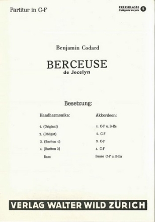 Benj. Codard / arr. E.Vgtler Berceuse de Jocelyn Akkordeon-Orchester Partitur