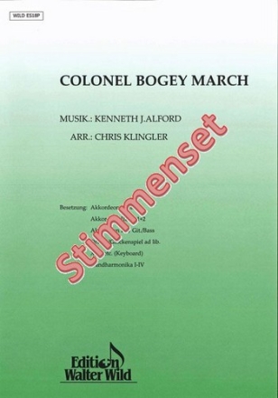 K.J.Alford / arr. Chr.Klingler Colonel Bogey Marsch (River Kwai Mars Akkordeon-Orchester Stimmen Set