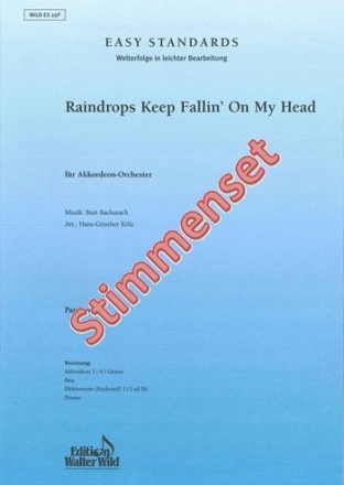 Hans-Gnther Klz Raindrops keep fallin' on my Head Akkordeon-Orchester Stimmen Set