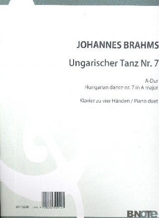 Ungarischer Tanz Nr. 7 A-Dur fr Klavier zu 4 Hnden