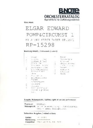 Pomp and Circumstance D-Dur op.39,1 fr Orchester Stimmensatz (Streicher 5-4-3-2-2)