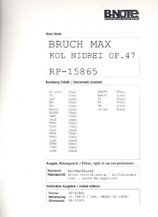 Kol Nidrei op.47 fr Violoncello und Orchester Stimmensatz (Streicher 5-4-3-4)