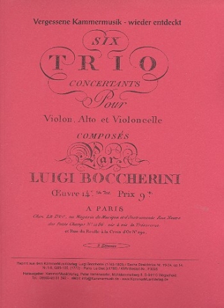 6 Streichtrios in F, c, A, D, Es, F op.14, Nr.1-6 fr Violine, Viola und Violoncello Stimmen