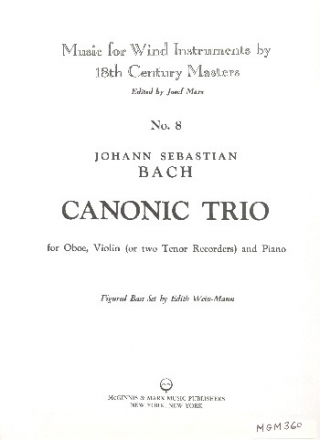 Canonic Trio for oboe, violin (2 tenor recorders) and piano score and parts