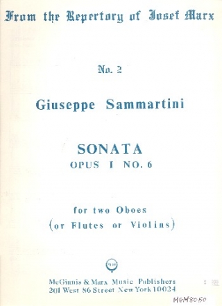 Sonata op.1 no.6 for 2 oboes score