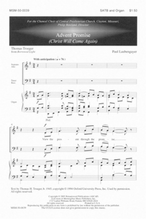 Paul Laubengayer Advent Promise SATB and Organ