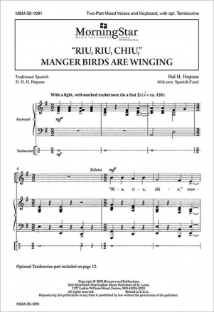 Hal H. Hopson Riu, Riu, Chiu, Manger Birds Are Winging Two-Part Mixed Voices, Keyboard, opt. Percussion