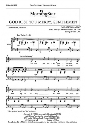 Joe Cox God Rest You Merry Gentlemen Two-Part Mixed Voices and Piano