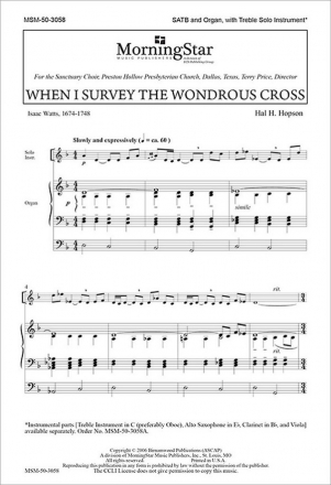 Hal H. Hopson When I Survey the Wondrous Cross SATB, Organ, C Instrument or B-flat Instrument, Saxophone, Viola (CHOR