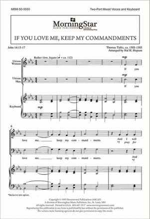 Thomas Tallis If You Love Me, Keep My Commandments Two-Part Mixed Voices, Keyboard