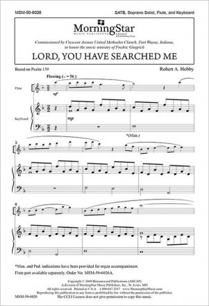 Robert A. Hobby Lord, You Have Searched Me SATB, Soprano Solo, Keyboard, Flute (CHORAL SCORE)