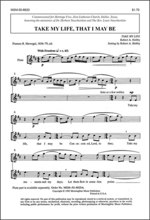 Robert A. Hobby Take My Life, That I May Be SATB, Organ, Flute (CHORAL SCORE)