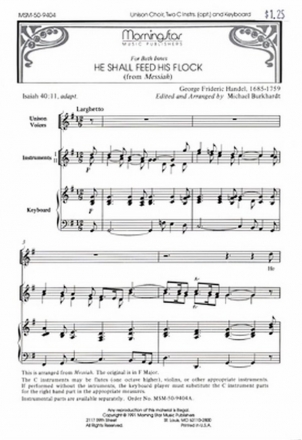 Georg Friedrich Hndel He Shall Feed His Flock Unison Voices, Keyboard, opt. Two C Instruments, Cello/Bass Instrument