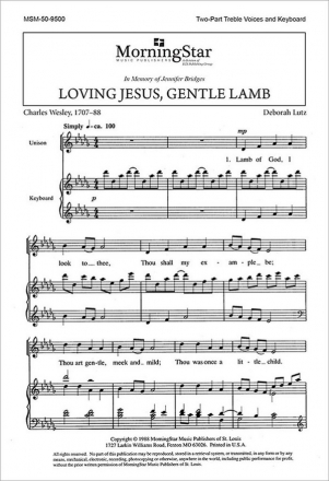 Deborah C. Lutz Loving Jesus, Gentle Lamb Two-Part Treble Voices, Keyboard