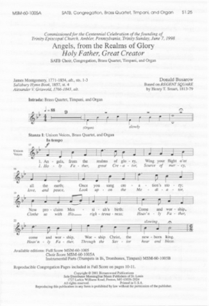 Donald Busarow Angels from the Realms of Glory SATB, Congregation, Organ, Brass Quartet, Timpani (Partitur)