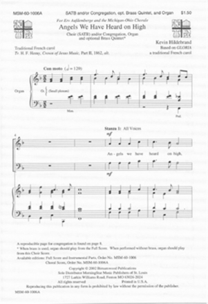 Kevin Hildebrand Angels We Have Heard on High SATB, Congregation, Organ, opt. Brass Quintet (Partitur + Stimmen)