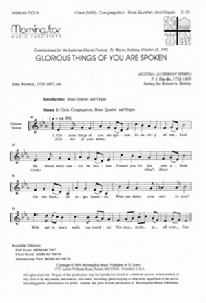 Robert A. Hobby Glorious Things of You Are Spoken SATB, Congregation, Organ, Brass Quartet (Partitur)