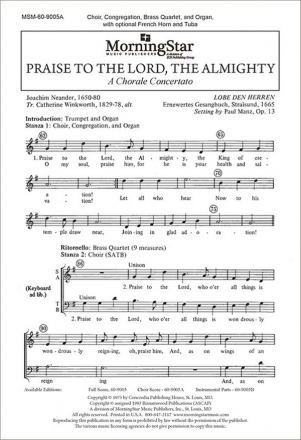 Paul Manz Praise to the Lord, the Almighty SATB, Congregation, Organ, Brass Quartet (CHORAL SCORE)