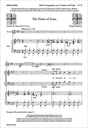 Craig Courtney The Name of Jesus SATB, Congregation, Organ, opt. Trumpet