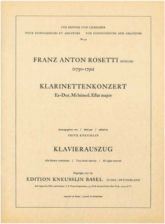 Konzert Es-Dur Nr.1  fr Klarinette und Orchester Klavierauszug mit Solostimme