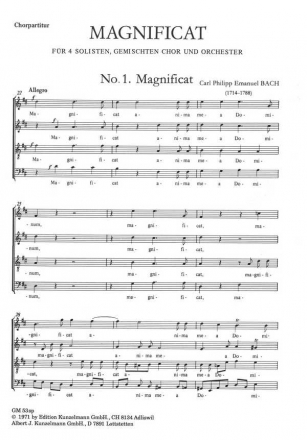 Magnificat fr Soli, gem Chor und Orchester Chorpartitur