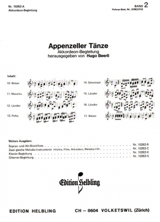 Appenzeller Tnze Band 2 (Nr.10-17) fr Akkordeon