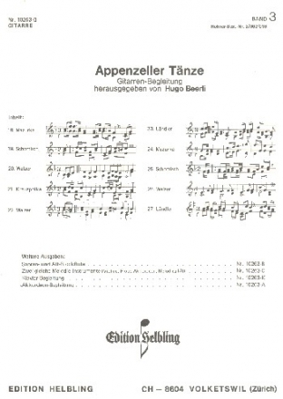 Appenzeller Tnze Band 3 fr 2 Melodieinstrumente Gitarren-Begleitung