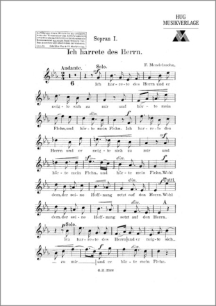 Ich harrete des Herrn fr Frauenchor und Klavier (Violoncello ad lib) Sopran 1