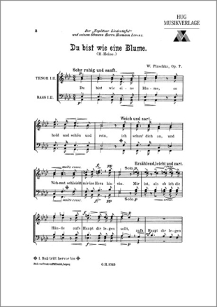 Du bist wie eine Blume op.7 fr Mnnerchor a cappella Partitur