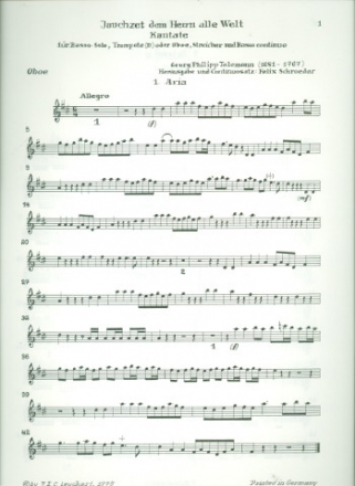 Jauchzet dem Herrn fr Bass, Trompete (Oboe), Streicher und Bc Stimmensatz (Trp (Ob)-3-0-2-3)